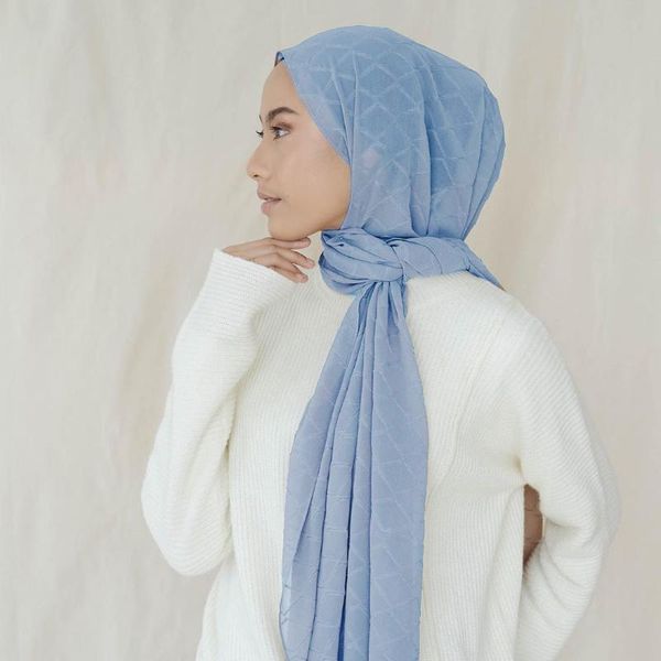 

scarves trendy pleated plaid long plain hijab wrap muslim hijabs scarf turbanet headscarf women shawls, Blue;gray