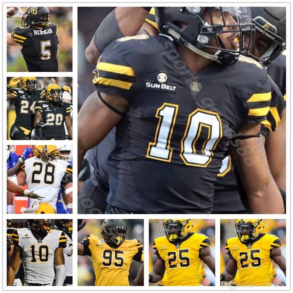 appalachian state mountaineers stitched 150th patch ncaa football jersey brian quick collin reed christian wells jacob huesman daetrich, Black