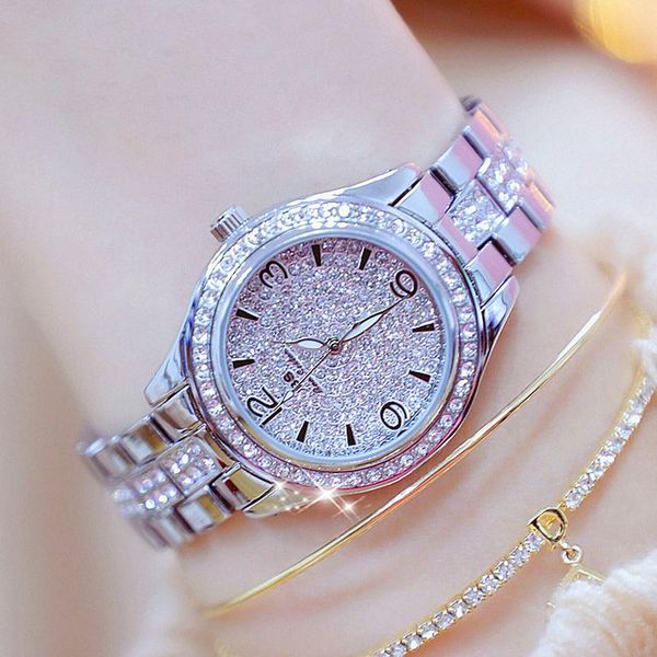 

wristwatches bs bee sister diamond watch for women ladies wrist watches quartz crystal unique female clock 2022, Slivery;brown