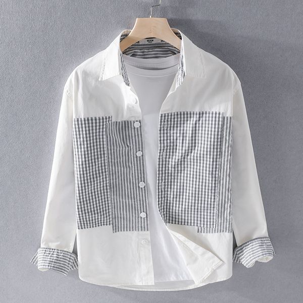 

2021 new style spring plaid white casual pure cotton fashion shirts for men comfortable brand shirt mens chemise camisa g16f, White;black