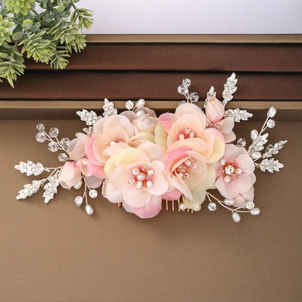 

other forseven romantic flower rhinestone hair comb handmade imitation pearl hairpins bride wedding women clips headdress jl, Golden;white