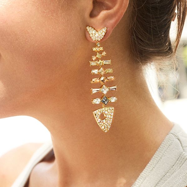 

personalized creative design sense fishbone women's diamond fashion zircon super flash tassel earrings, Silver