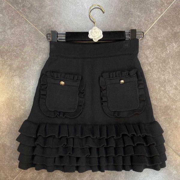 

skirts mm021 spring elastic waistline overlapping border pocket a retro elegant version reducing skirt knitted or crocheted 2wuk, Black