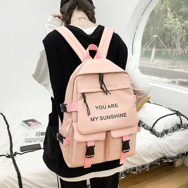 

5 pcs/set girls school bags for teenage women backpack pink nylon middle student high schoolbag multifunction bookbag