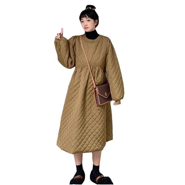 

casual dresses vestidos winter women solid color korean female 2021 fashion retro temperament large size cotton dress nbh502, Black;gray