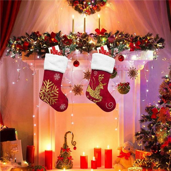 

christmas decorations year stockings classic sequin snowflake reindeer hanging with plush cuff for home tree decoration
