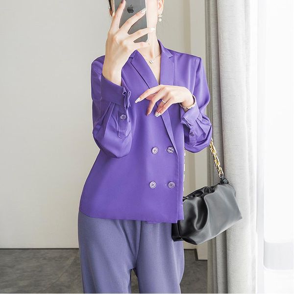 

women's suits & blazers arrival fashion spring coat women casual temperament acetate double-breasted retro suit satin sun protection lo, White;black