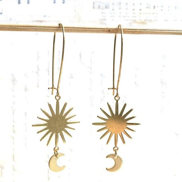 

dangle & chandelier star moon earrings brass sun crescent celestial jewelry astronomy night sky boho 2021 women gift girlfriend beautifu, Silver