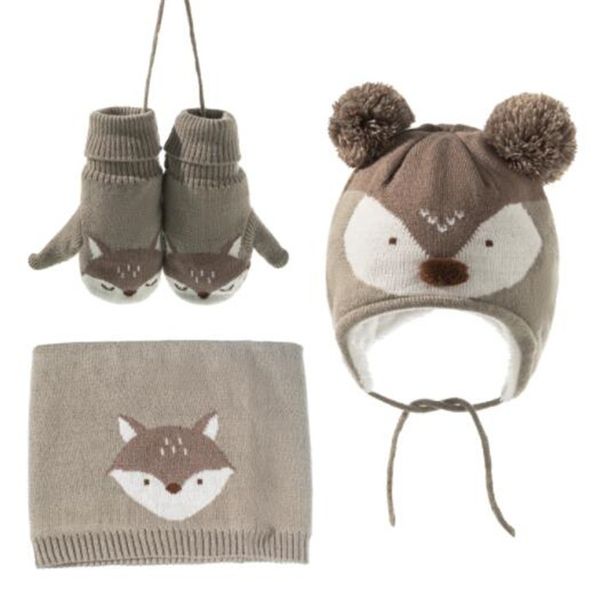 Cartoon Fuchs Kinder Hut Schal Handschuhe dreiteiliger Anzug Kinder Jungen Mädchen Winter warm halten gestrickte Wolle süße Mütze Set