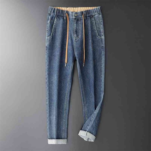 

browon brand denim jeans for men autumn cotton loose straight clothes soft thick casual ankle-length s pants 210723, Blue