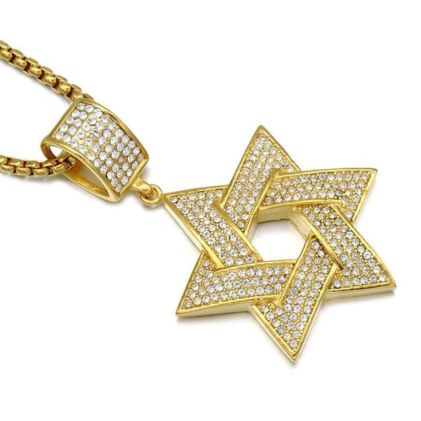 

pendants men magen star cross pendant necklace gold color pave full rhinestone stainless steel iced out for jewelry gift, Black