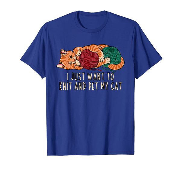 

i just want to knit and pet my cat - cute animal knitting t-shirt, White;black