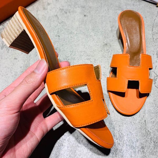 

paris summer socialite h stitches slipper women rhinestone real leather sliders calfskin sandals chunk heel slippers luxurys designers shoes, Black