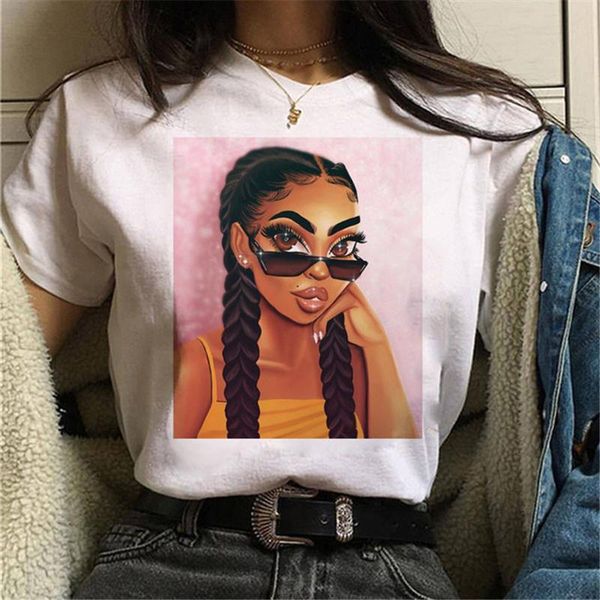 

melanin poppin shirt vogue t shirt women black african curly hair girl printed tshirt femme harajuku clothes female t-shirt, White