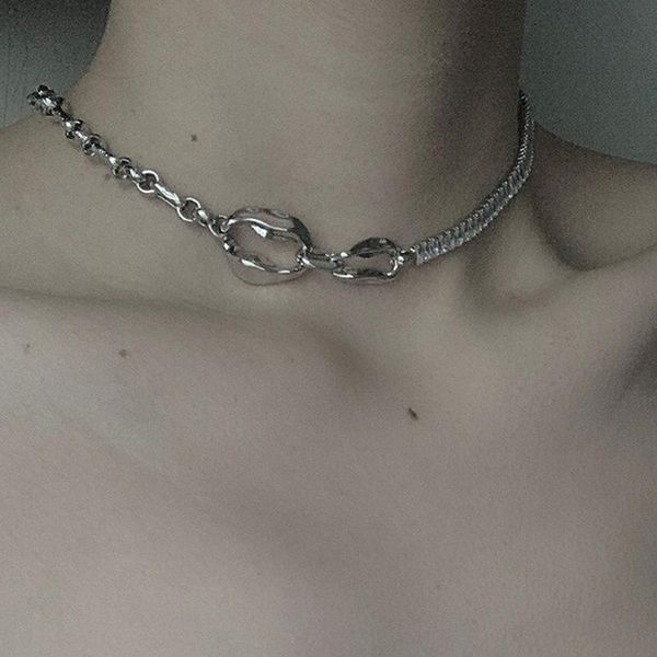 

chokers origin summer minimalist asymmetric geometric cubic zircon necklace for women hollow out metal chain jewellery, Golden;silver