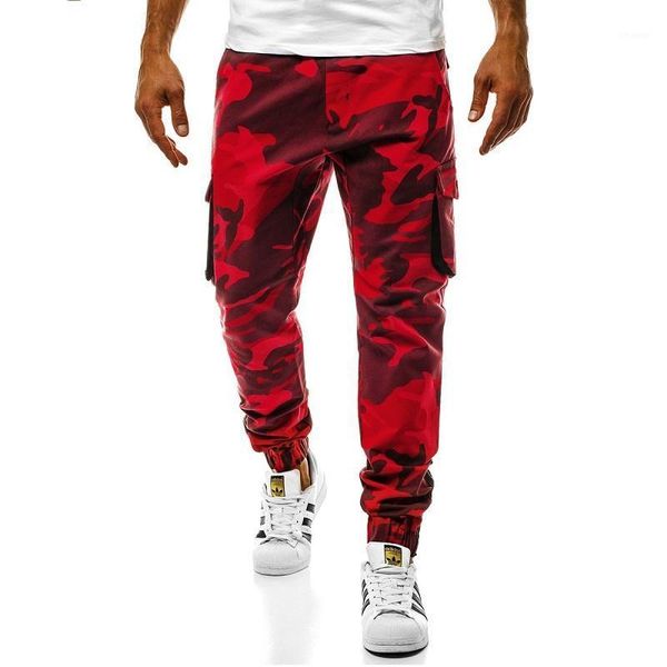 

men's casual camouflage woven fitness pants multi-pocket overalls sports trousers men street wear jogging, Black