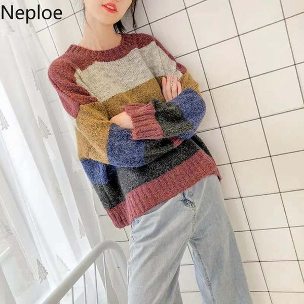 

women's sweaters neploe korean autumn winter s loose crazy style o neck striped pullovers casual wild mujer invierno 45581, White;black