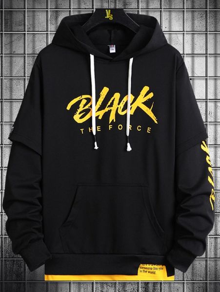 

men 2 in 1 letter graphic drawstring hooded sweatshirt g3dj#, Black