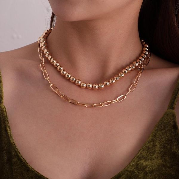 

chokers vintage punk multilayer choker alloy bead chunky chain necklaces for women gold silver color collar fashion jewelry gift, Golden;silver