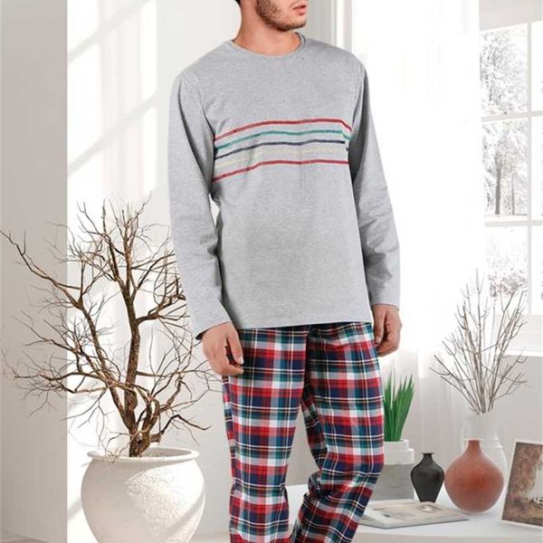 

long sleeve male spring men pure full cotton pajama set for men sleepwear suit homewear pyjamas sleepwear pijamas short sleeve 211110, Black;brown