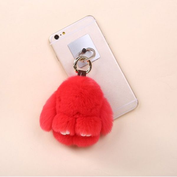 

12cm cute pluff bunny keychain rex genuine rabbit fur key chain for women bag toy doll fluffy pom lovely pompom keyring, Silver