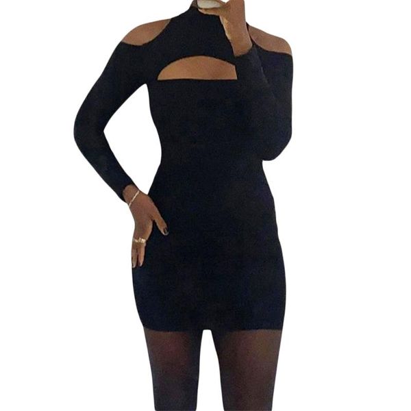 

casual dresses female dress, solid color high collar long sleeve off shoulder wear for women, black, s//l, Black;gray