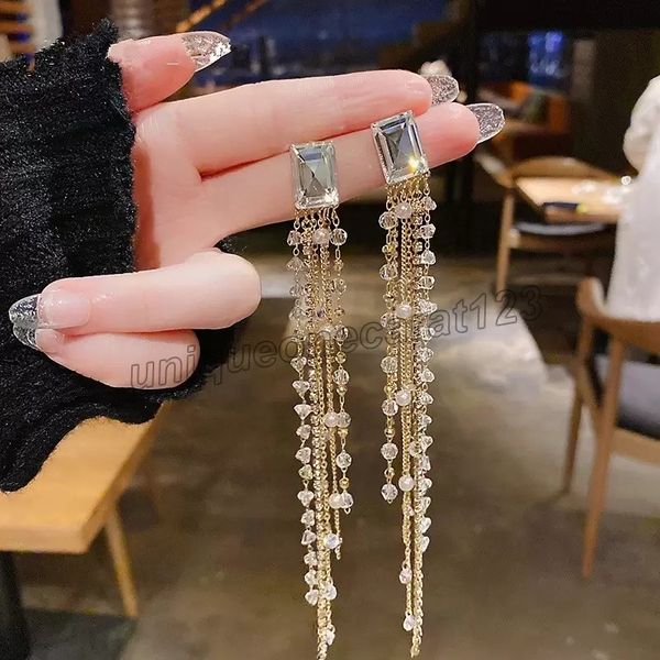 

statement dangle tassel earrings with pearl shinning crystals personality women statement long earring, Silver