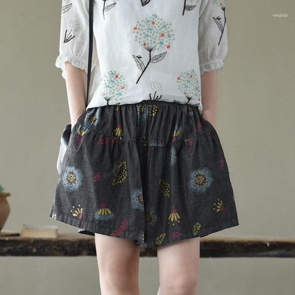 

fairynatural women plus size loose summer shorts elastic waist pocket print casual ladies vintage short pants 2021 1, White;black