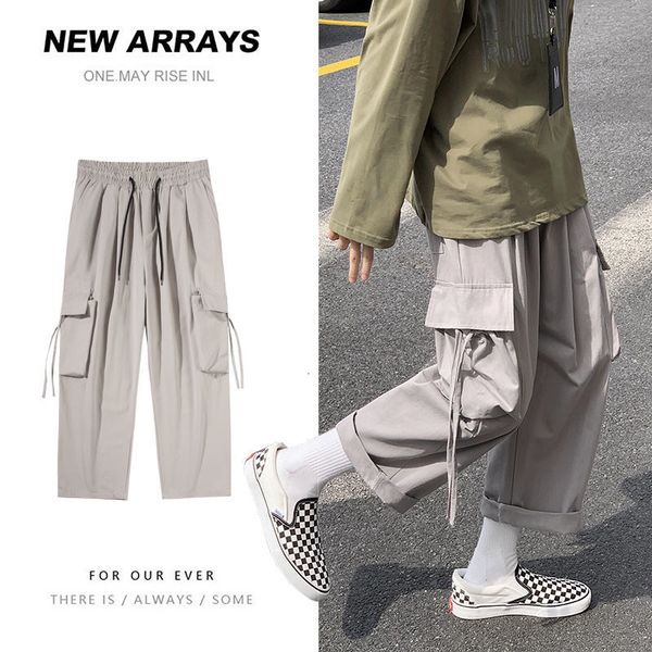 

2021 new men's loose casual straight cargo baggy pants military streetwear trousers hip hop style joggers sweatpants m-5xl vkei, Black