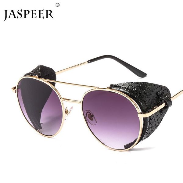 

sunglasses jaspeer punk steam leather women men fashion round style sun glasses male black mirror eyewear, White;black