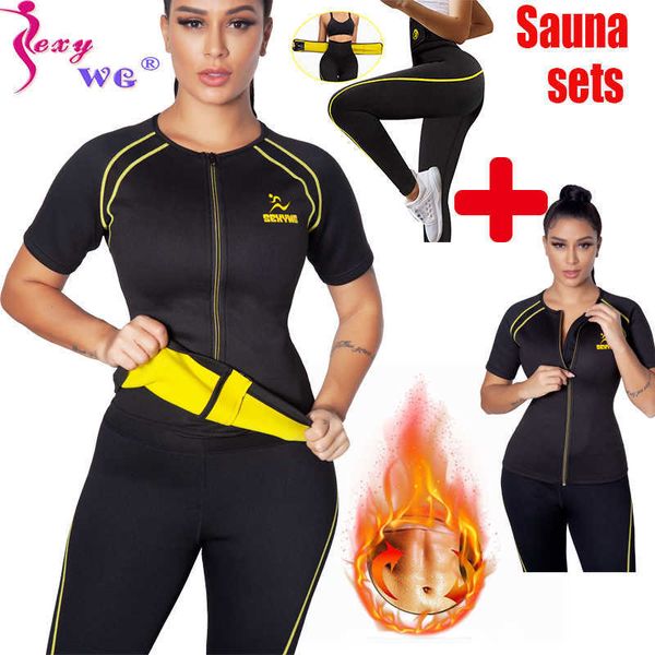 Camisa sexywg camisa treinador corpo shaper shaper calça shapewear neoprene sauna colete perda de peso esporte top blusa atacado