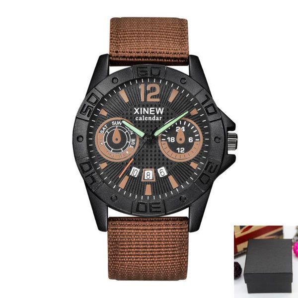 

wristwatches 1pc / lot brand watches reloj hombre mens fashion date quartz men nylon military army sports watch montre homme, Slivery;brown