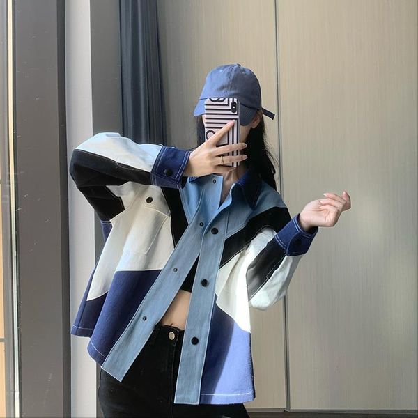 

contrast stitching denim spring and autumn jacket female 2021 spring new short wild jacket tide ins, Black;brown