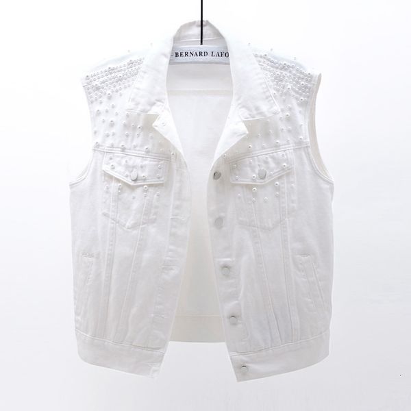 

korean fashion denim vest women beading casual slim pink purple white waistcoat sleeveless jacket coat short jeans vests female zhi1, Black;white