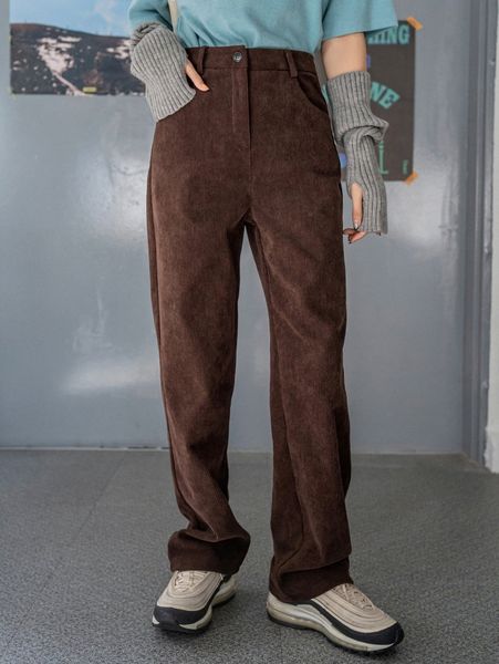 

dazy high waist slant pockets corduroy pants d1kc#, Black;white