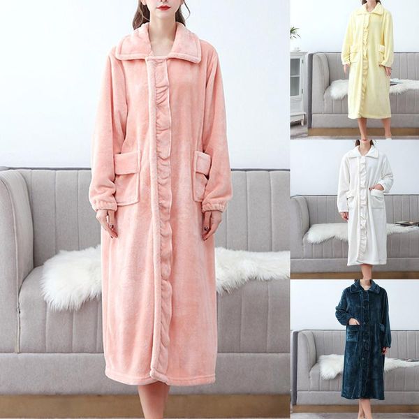 

women's sleepwear ladies bathrobe one-piece household clothing autumn winter flannel nightgown long coral velvet 2021 women, Black;red
