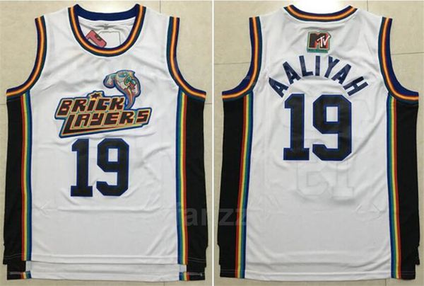 

men 1996 mtv rock n jock moive 19 aaliyah bricklayers jersey basketball college team away color white all stitched breathable pure cotton sp, Black