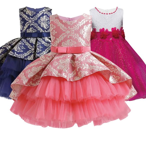 

girls flower dresses princess summer dress for kids elegant tulle children purple girl wedding party clothing teens dresses 210303, Red;yellow