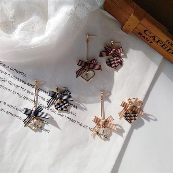 

sweet geometric love heart asymmetric leopard earrings korean fashion simple bowknot tassel long women jewelry dangle & chandelier, Silver