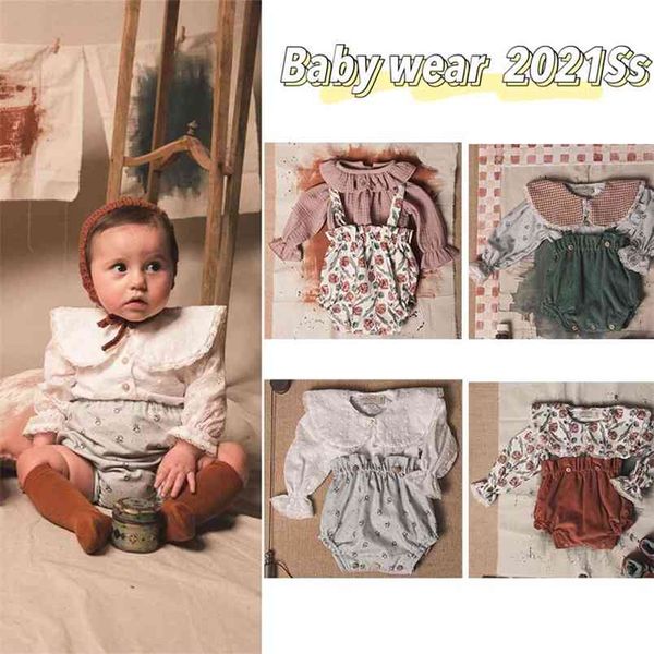 Baby Rüschen Strampler Frühling Marke Mädchen Infant Bluse Mode Bottoms Floral Onesie Kleinkind Kinder Kleidung Ropa de Bebe 210816