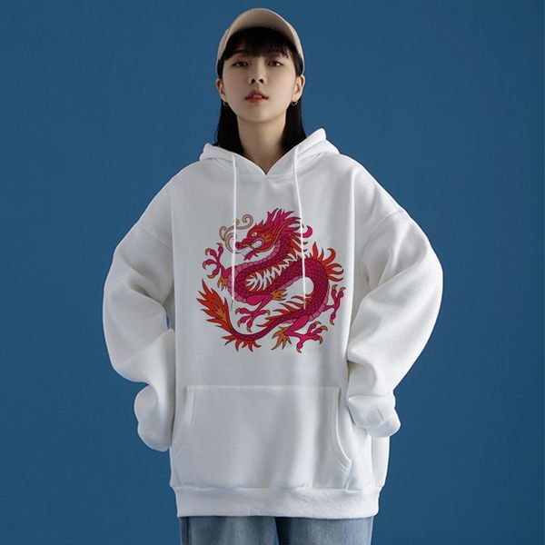 

women's hoodies & sweatshirts large size women leisure dragon printed long sleeve hooded womens pullover soft cotton korean style ladie, Black
