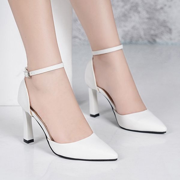 

luxury dress shoes 2021 spring and summer selling korean high-heeled versatile one button pointed thin heeled women's sho, baotou singl, Black