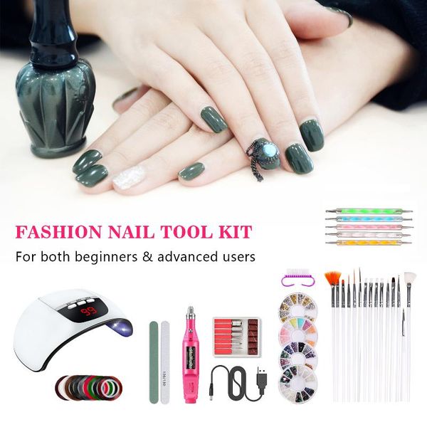 

nail art kits tool kit dryer lamp pen & drill handpiece painting brushes dotting manicure tape color for nails beauty