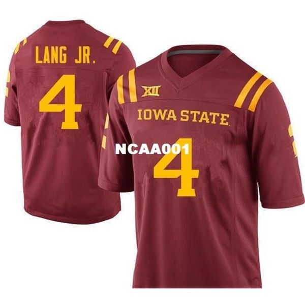 

001 iowa state cyclones johnnie lang #4 real full embroidery college jersey size s-4xl or custom any name or number jersey, Black