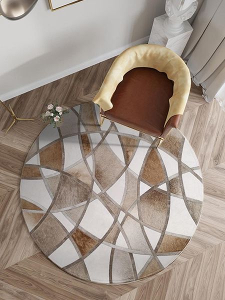 

carpets round cowhide carpet cloakroom mat geometric stripe living room decoration tatami brown blanket bedroom custom rugs