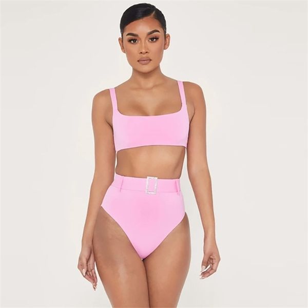 

belt black high waist bikini 2021 bandeau bikinis set swimwear female up swimsuit women bathing suit maillot de bain, White;black