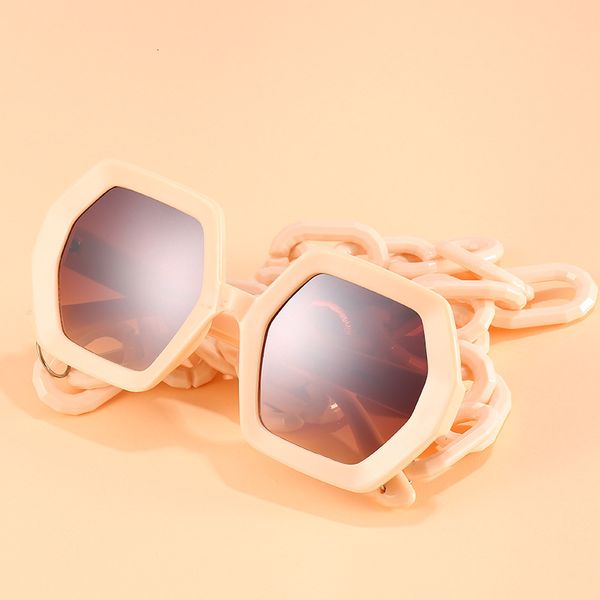 

designer sunglasses 2021 luxury brand fashion hexagon oversized chain women men vintage gradient sun glasses uv400 gafas de sol, White;black