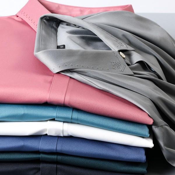 

men's casual shirts jsbdhigh-end seamless rubber pressed shirt fine g grade silk slip stretch, no pressing nylon fabric business long s, White;black