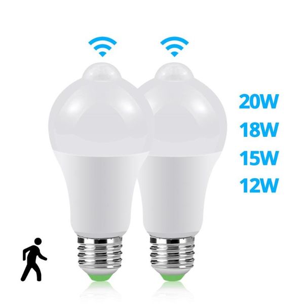 

bulbs led lamp nights 12w 18w motion sensor e27 light bulb ampoule 110v 220v lamps for stairs hallway pathway security