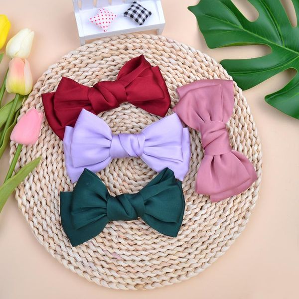 

hair accessories 5.9inches solid color satin bows with clip for women girls clips boutique hairpins barrettes headwear, Slivery;white